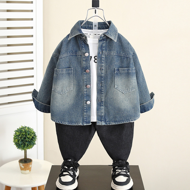 5828 Boys Denim Jacket Spring and Autumn 2025 New Style Baby Autumn Clothing Korean Style Jacket Children's Clothing Autumn