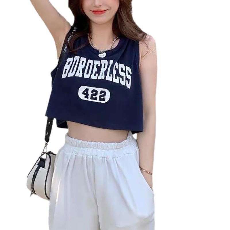 Picture of American Style Hot Girl White Sports Vest Women's Summer Outer Wear Design Sense Niche Loose Sleeveless T-shirt Top Ins