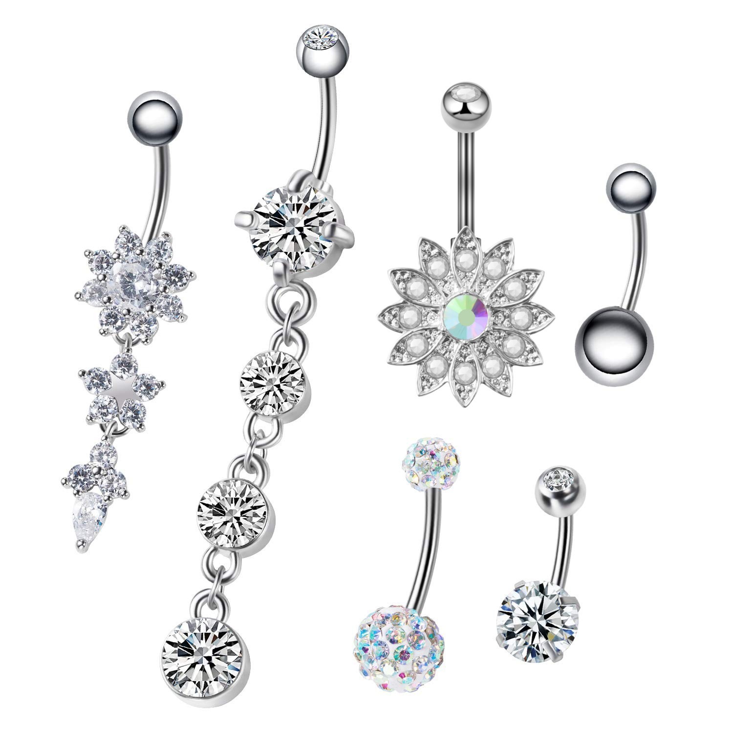 Picture of Amazon Fashionable and Simple Stainless Steel Piercing Navel Ring 6-Piece Set with Zircon Combination Set Piercing Jewelry