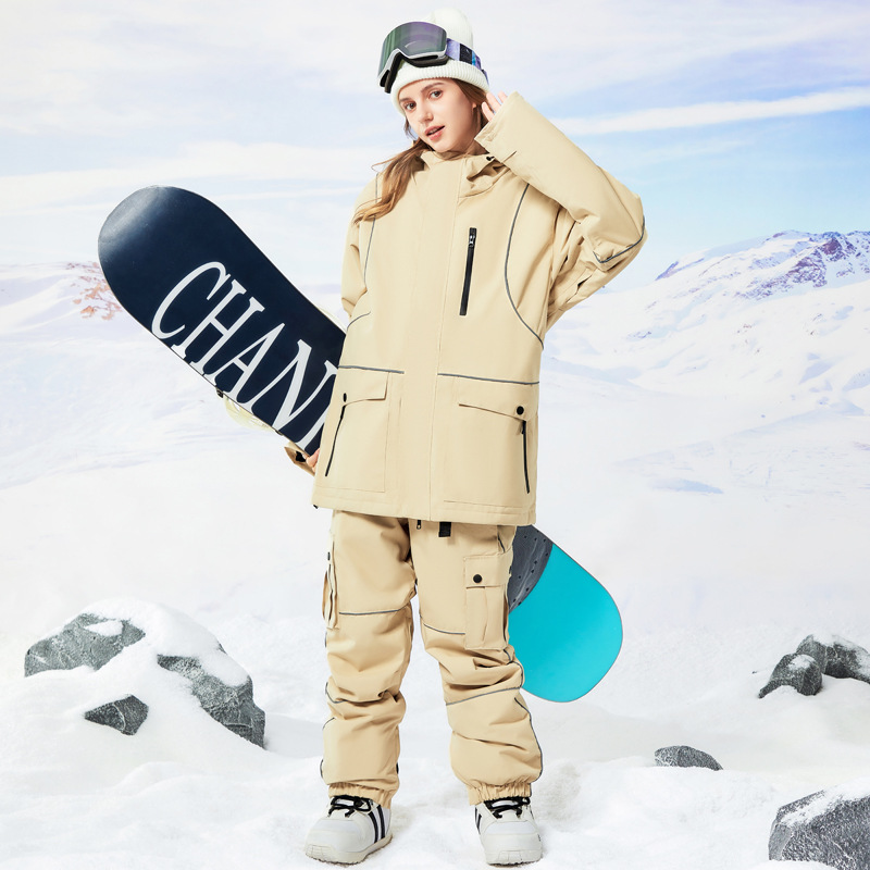 Cross-border new women's ski clothing suit windproof waterproof warm breathable veneer double board men's winter ski pants wholesale