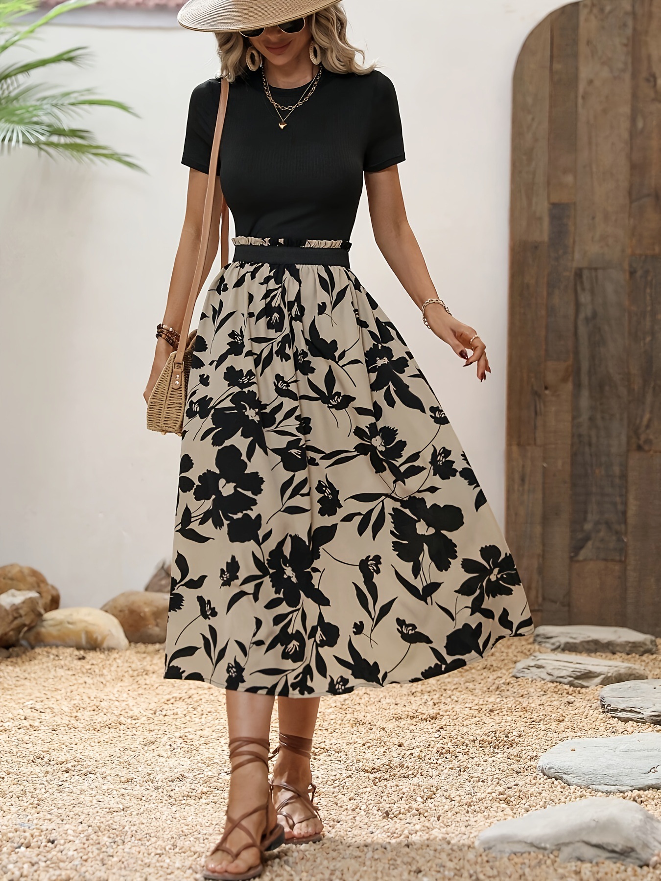 2024 Cross-border Women's Spring and Summer Clothes Explosions Floral Printed Round Collar suit Outfit Elegant Dress Set