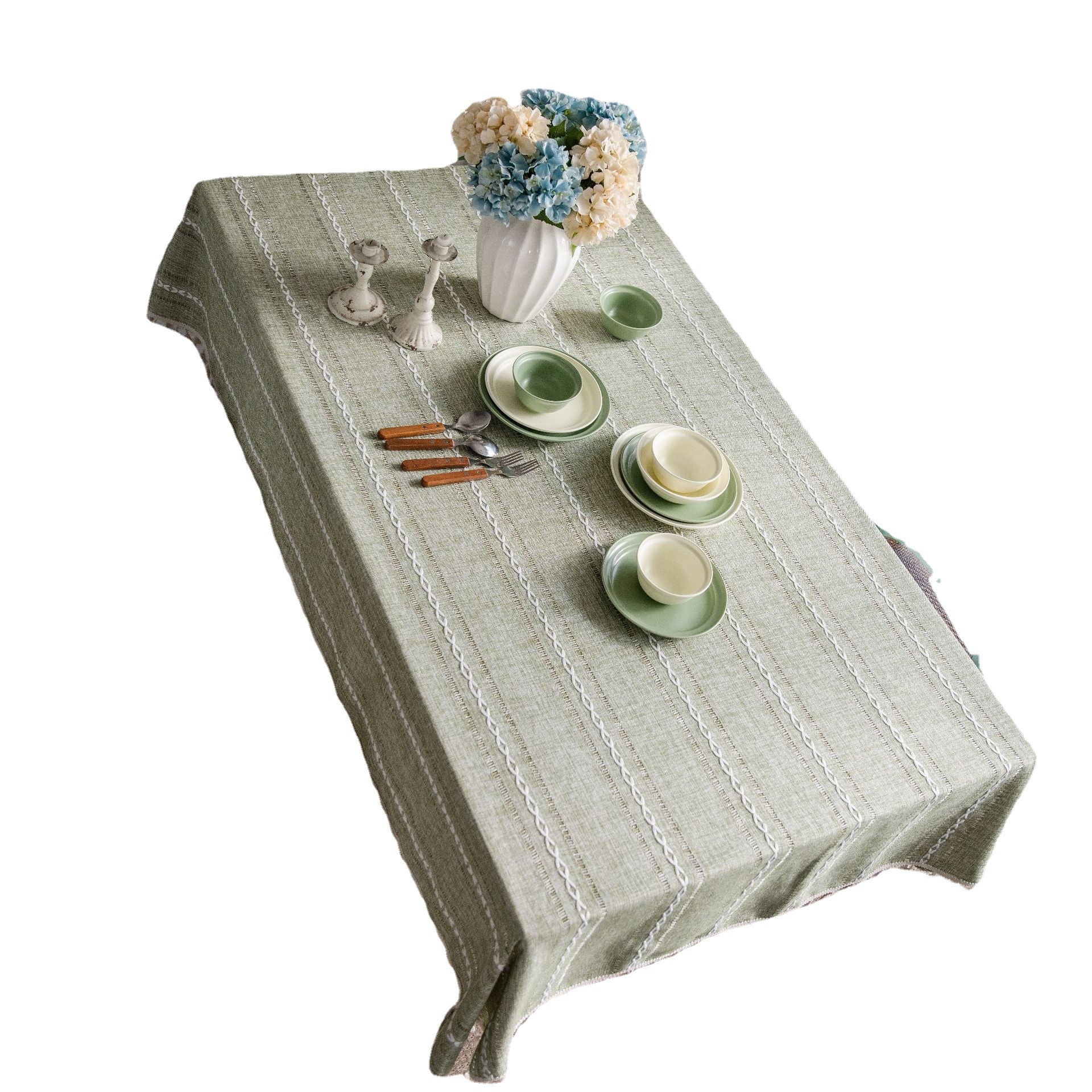 Picture of Yuman Qiyun Tablecloth Green Hollow American Country Fabric Cotton Linen Clear Cyber Celebrity Ins Rectangular Tablecloth