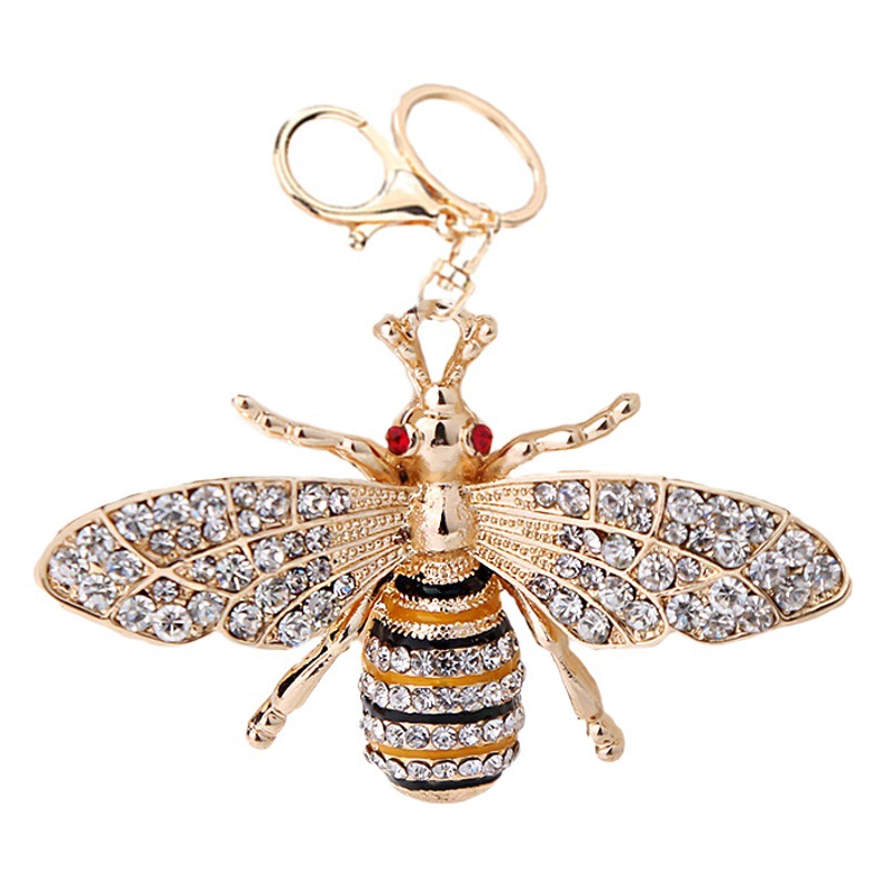 temu best selling fashion jewelry keychain alloy diamond oil drop bee bag pendant car keychain