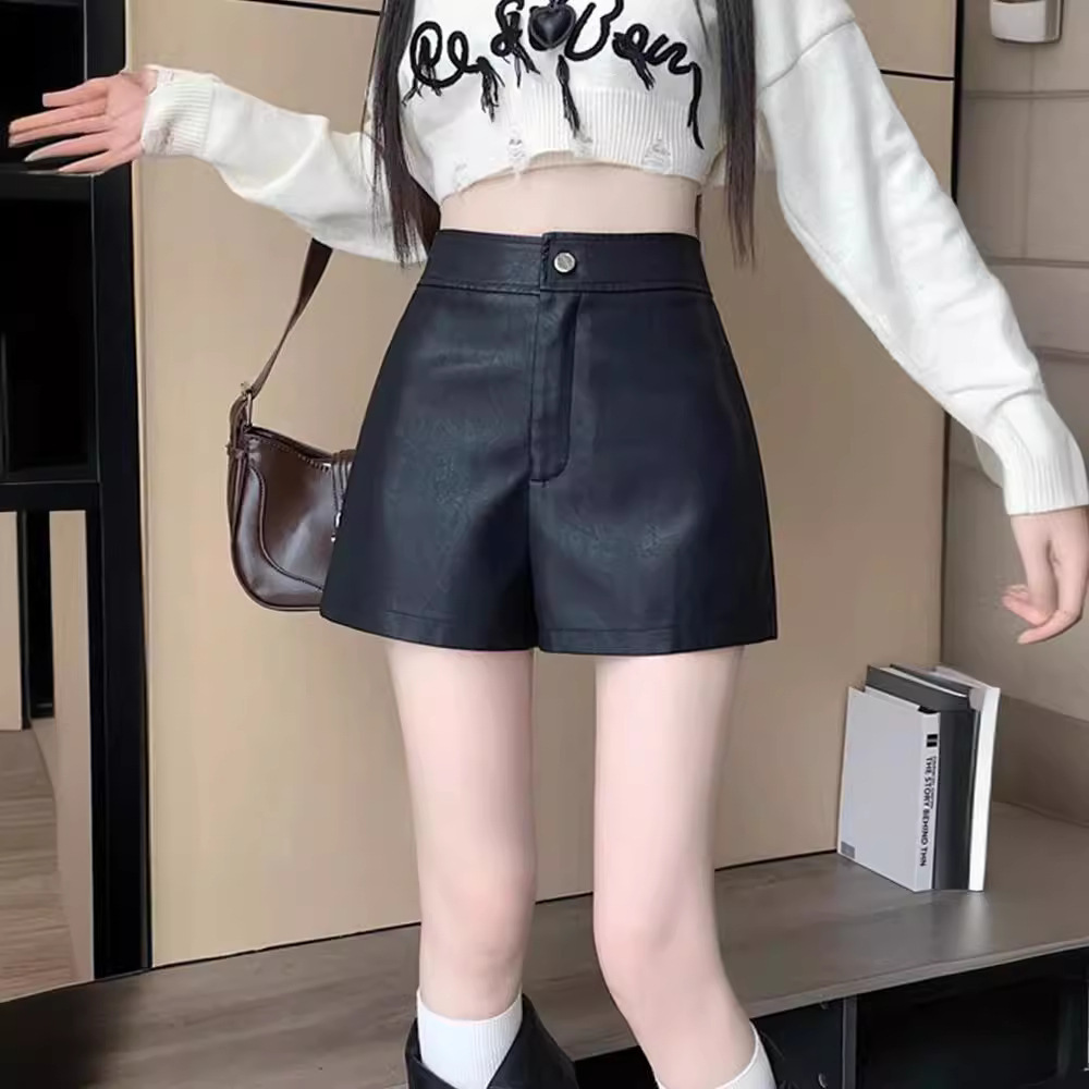 Autumn and Winter Thin and Tall Leather Pants Shown Hip Pants Shorts Women's Bottoming Hot Girl 2023 Outwear Fashionable Casual Pants Waist Boots Pants