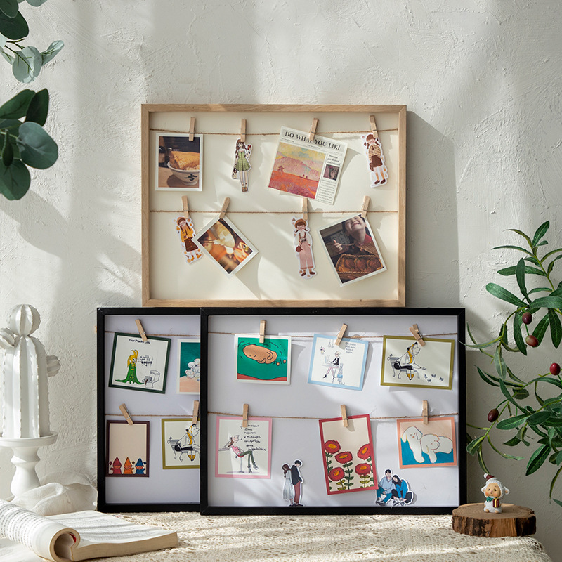 Picture of ins Wind Hemp Rope Clip Photo Frame Photo Rack Wooden Photo Wall Hanging Wall Table Combination Handmade Creative Photo Frame Wooden Clip