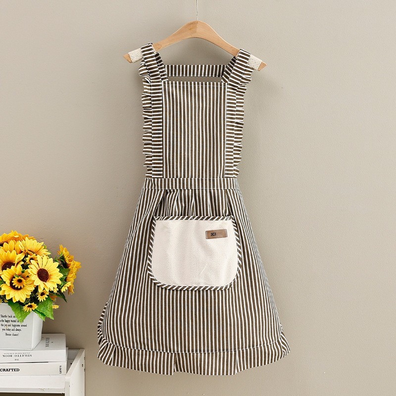Picture of Canvas Cotton Apron Kitchen Household Wipe Hand Strap Pure Cotton Women's 2023 New Style Western Style Internet Celebrous Princess Cooking