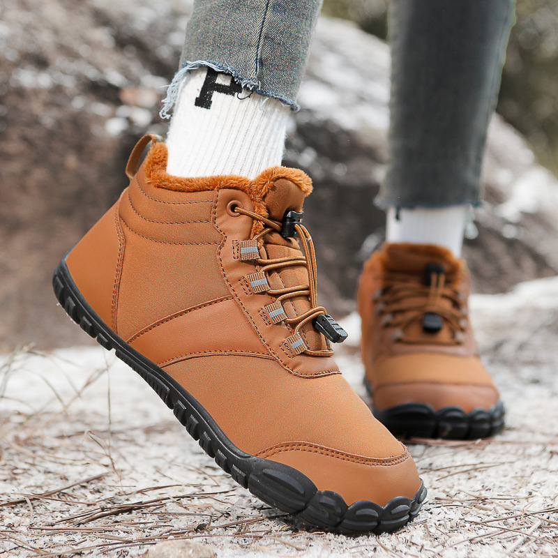 New Winter Warm Cotton Shoes Outdoor Casual Five-finger Shoes sneaker fleece-lined Thickened Mid-help Men's Couple Snow Boots