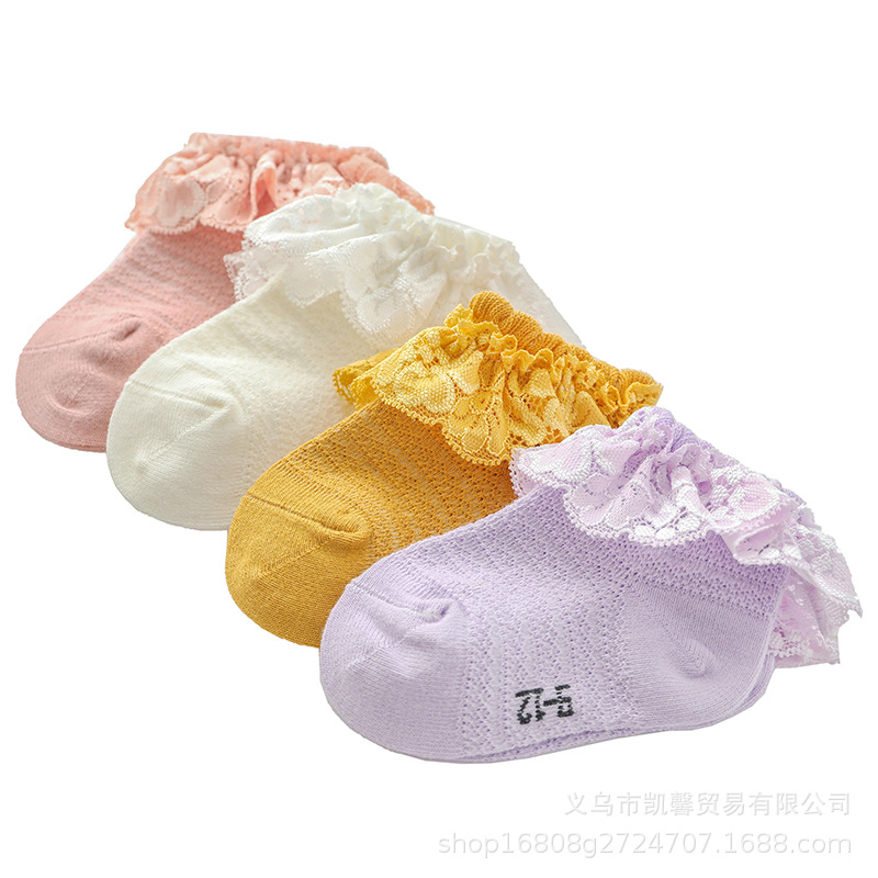 Picture of Children's Socks for Spring, Autumn, and Summer; Girls' Lace Socks, Princess Baby Loose Socks, Breathable Cotton Short Socks for Babies
