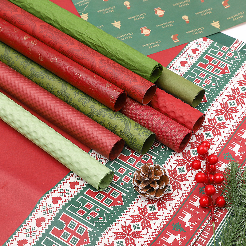 Christmas wrapping paper Green Red series Apple gift paper Christmas Eve gift bag flower paper handmade diy material
