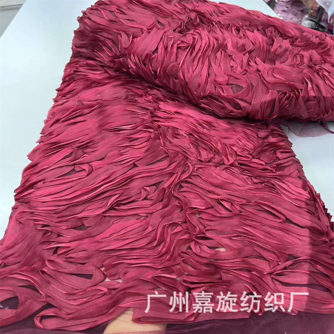 Foreign trade new three-dimensional chiffon tray, embroidered mesh lace fabric, European and American performance costumes, children's clothing, princess dresses, embroidered cloth