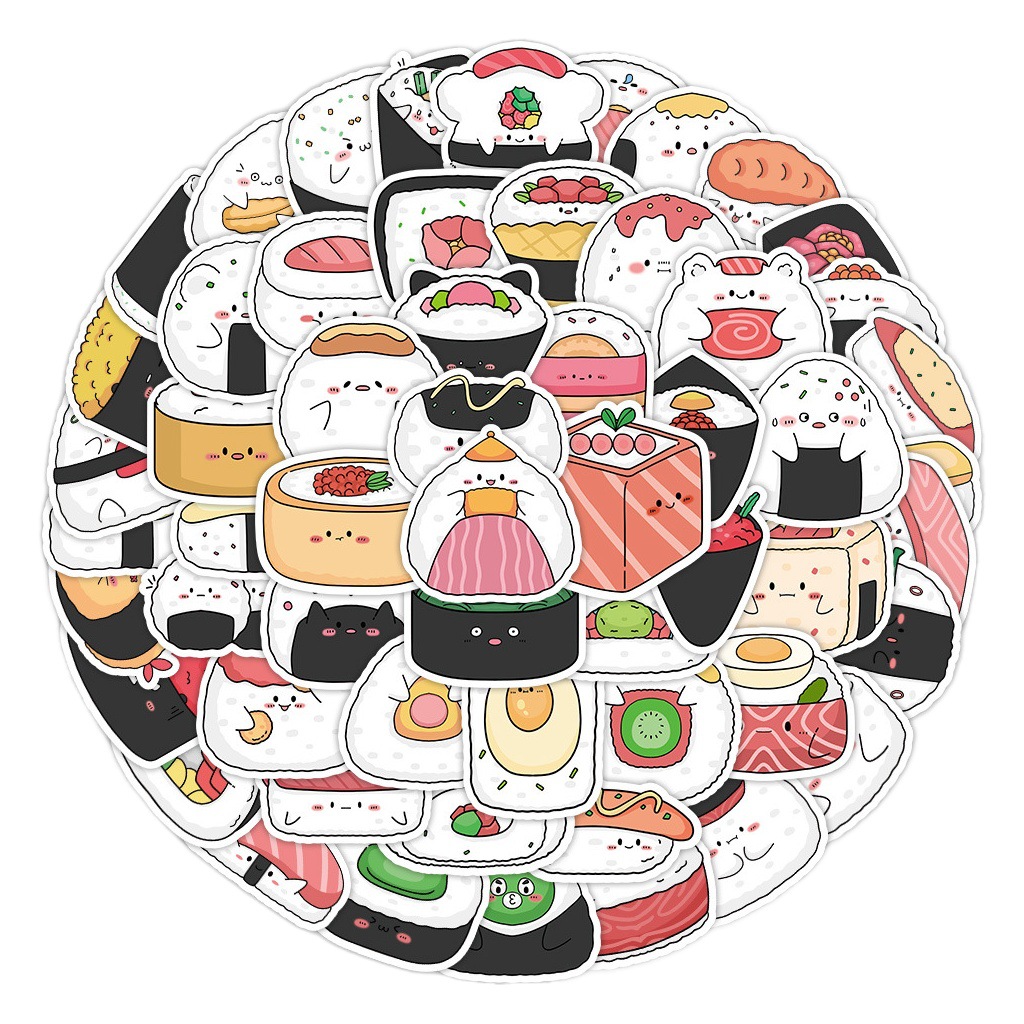 60 original rice ball large family stickers cartoon Japanese cuisine gourmet sushi rice ball Cute graffiti stickers