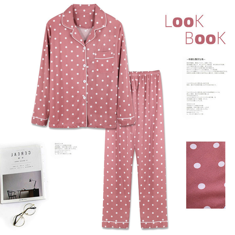 Cross-Border Export Spring & Fall Korean Style Polka Dot Long-Sleeved Pajamas for Women Cute Cardigan Ins Popular Micro-Business Live Broadcast Home Clothes