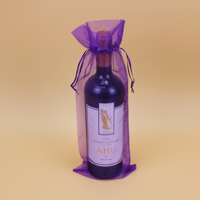 Picture of Drawstring wine bag yarn bag organza drawstring gift yarn bag drawstring red wine gift packaging bag in stock straight hair