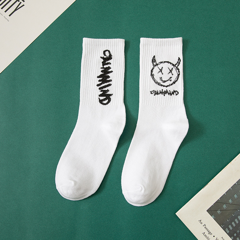 Picture of Distinctive Left and Right Foot Hip Hop Socks Women's Ins Trendy Cotton Mid-Tube Socks Women's Trendy Black and White Sports Socks Autumn