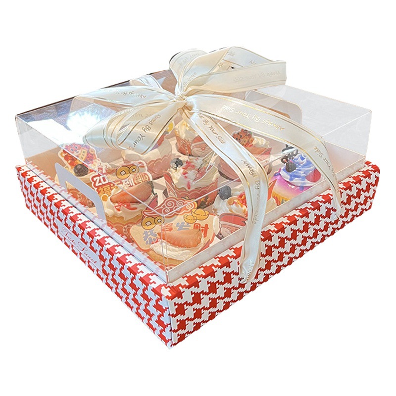 New Houndstooth Cupcake Box Christmas 9-Cup Muffin Box Portable Gift Box New Year Transparent Packaging Box