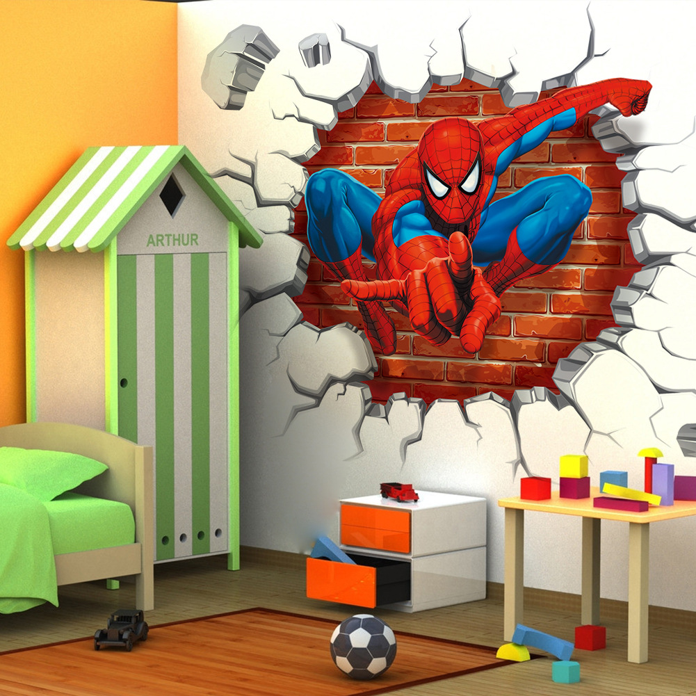 Picture of Wall stickers factory wholesale New Broken Wall Spiderman bedroom living room removable decorative wall stickers Y006