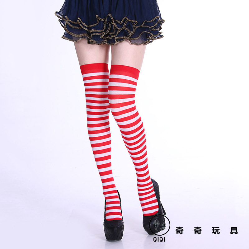 Picture of Halloween Christmas Striped Stockings Party Costume Accessories Over-the-Knee Stockings Striped Pantyhose