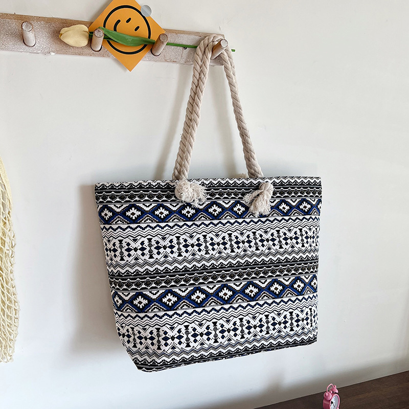 Picture of New Ethnic Style Simple Handbag Double-sided Printed All-match Large Capacity Women's Canvas Bag Hemp Rope Shoulder Casual Bag