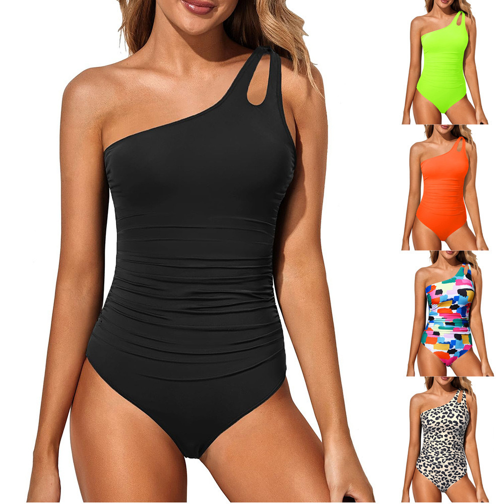 Amazon Europe and the United States cross-border foreign trade new multi-color tight solid color backless single shoulder one-piece sexy swimsuit women