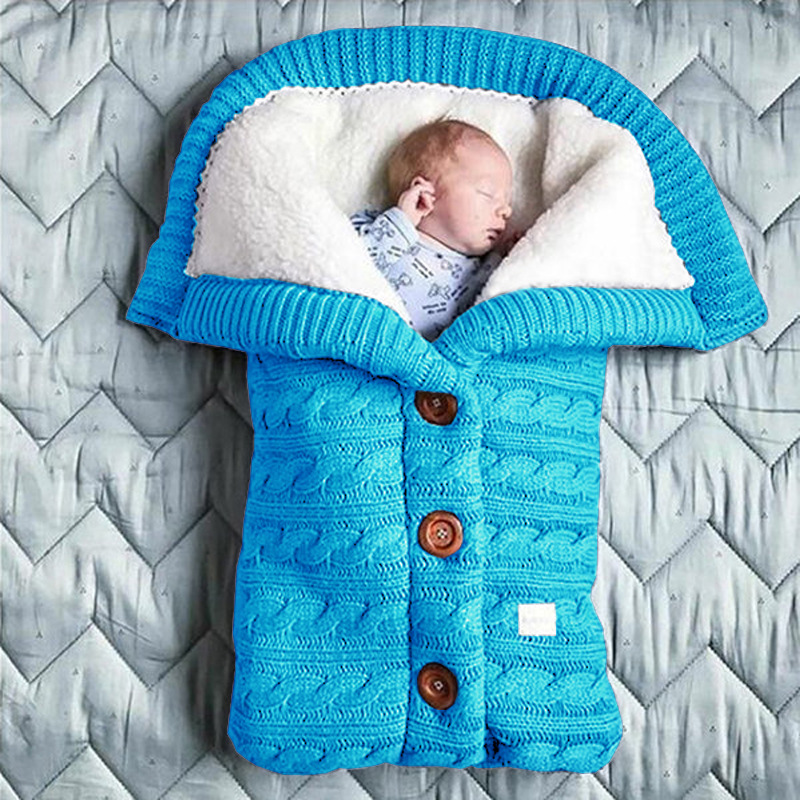 Picture of Spring Autumn Winter Knitted Sleeping Bag Baby Carriage Sleeping Bag Swaddling Cart Sleeping Bag Button Twist Sleeping Bag fleece-lined Thickened Bag