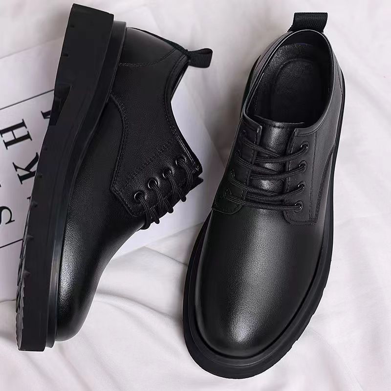 Spring Big Head Business Casual Leather Shoes Lace-up Soft Sole All-match Men's Leather Shoes Dress Black Men's Leather Shoes Non-slip
