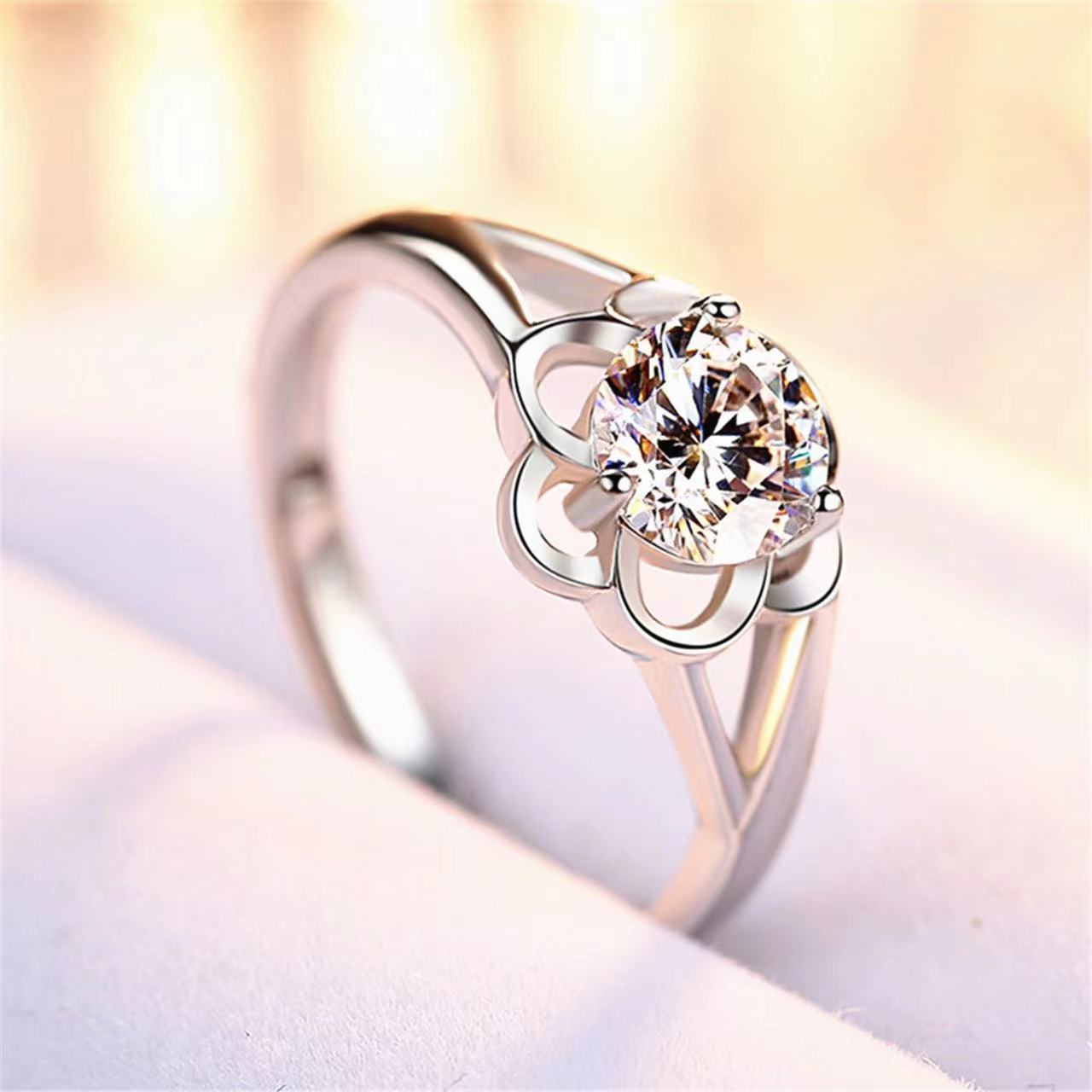 Picture of [Wedding Ring] Shake the sound of snowflake with net red six-claw simulation diamond ring female adjustable couple ring Open wedding