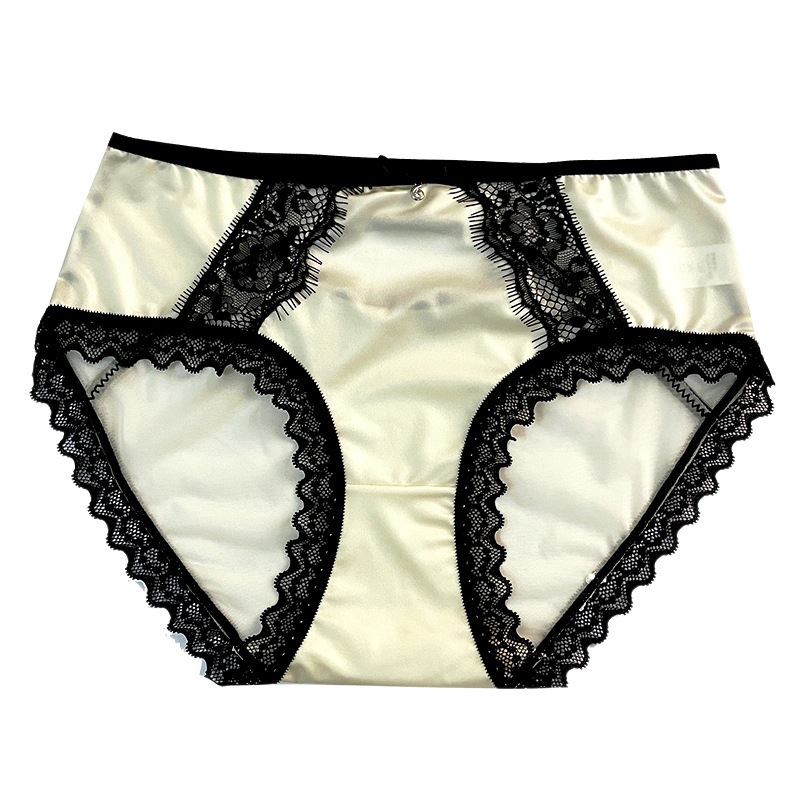 Light Luxury Lace Satin Underwear, Sexy Splicing Mid-Waist Women's Briefs, Comfortable Nude Underwear, Quick-Drying Briefs