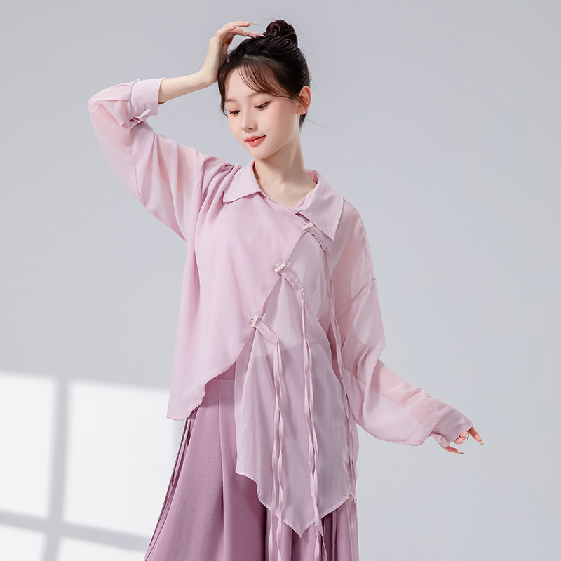 Picture of Modern Dance National Trendy Su Piao Rope Buttoned Shirt New Loose Asymmetrical Casual Top Chinese Classical Dance Clothing