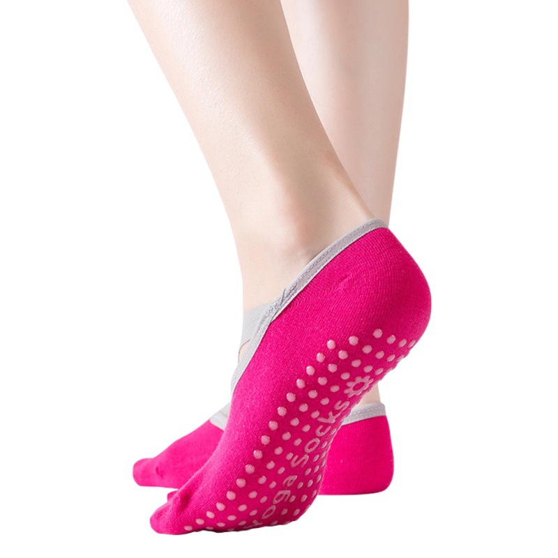 [In Stock straight hair] one-piece delivery cross-strap yoga socks PVC dispensing backless round toe non-slip floor socks