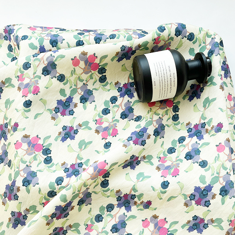 New Chinese Style Digital Printed Fabric Brocade Cotton Fabric Small Blueberry Cheongsam Dress Top Hanfu Fabric