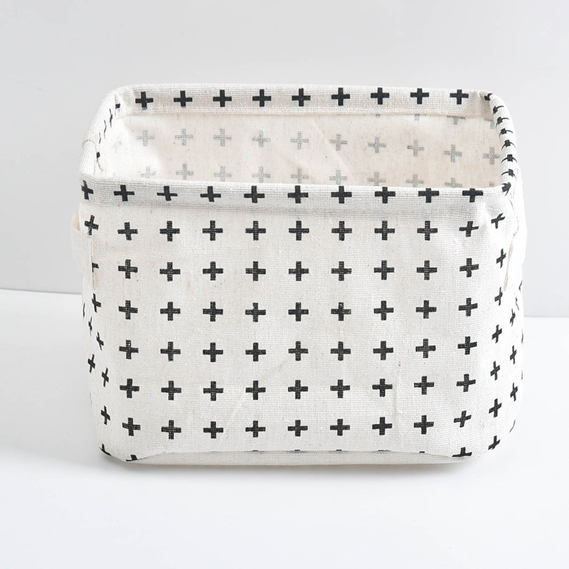 Picture of Fabric with Satchel Printed Cotton and Linen Storage Basket Desktop Miscellaneous Storage Box Cabinet Small Clothing Fabric Storage Basket