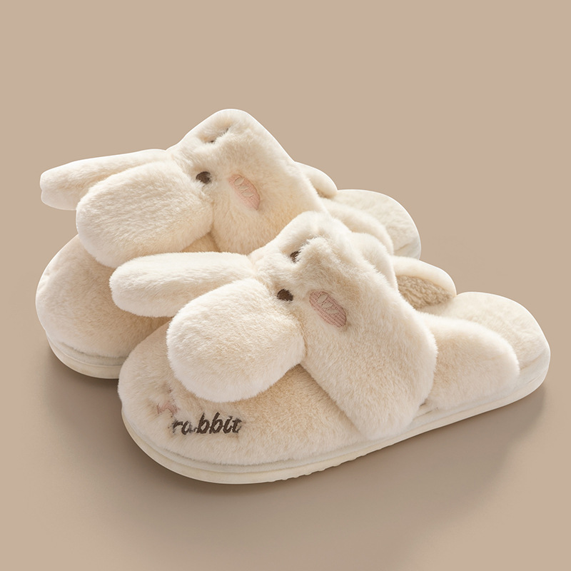 Picture of Rabbit Ear Slippers Women's Winter Indoor Home Non-slip 2024 New Cute Warm Maomao Cotton Slippers Men's Winter