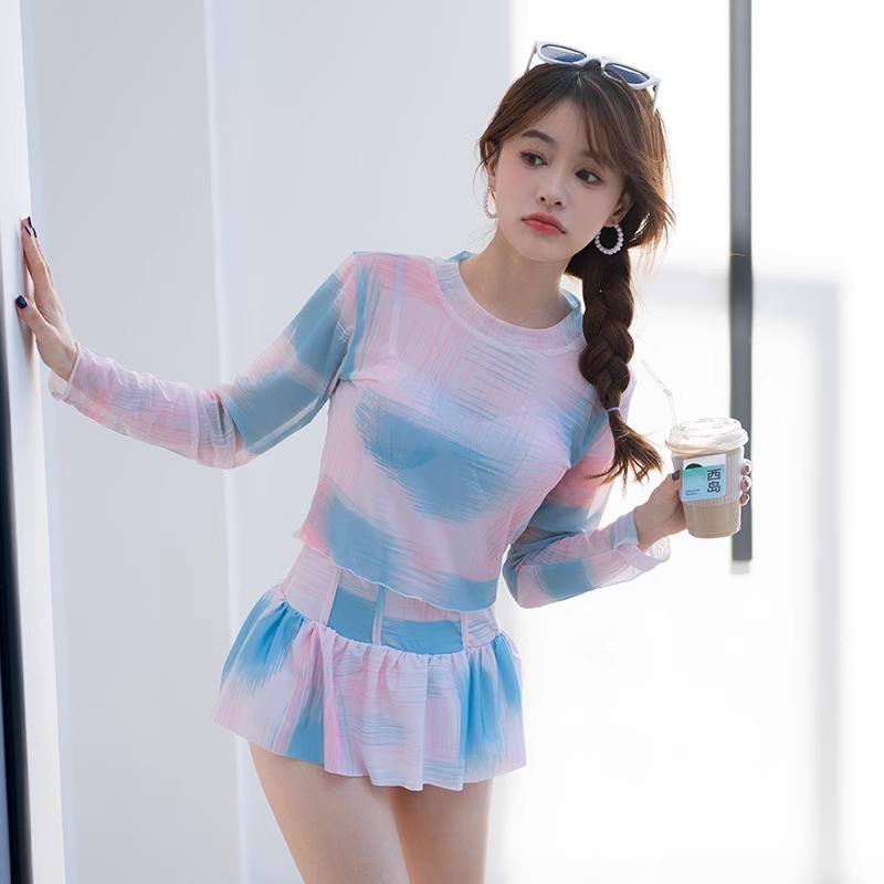 Picture of One-Piece Swimsuit for Women, 2025 New Style, High-End Ins, Belly-Covering, Slimming Look, Conservative Long-Sleeved Blouse, Hot Spring Swimsuit