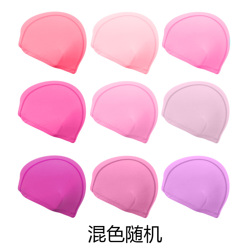 Picture of Swimming cap adult cloth cap swimming cap polyester nylon four needle six thread unisex large swimming belt paper card wholesale