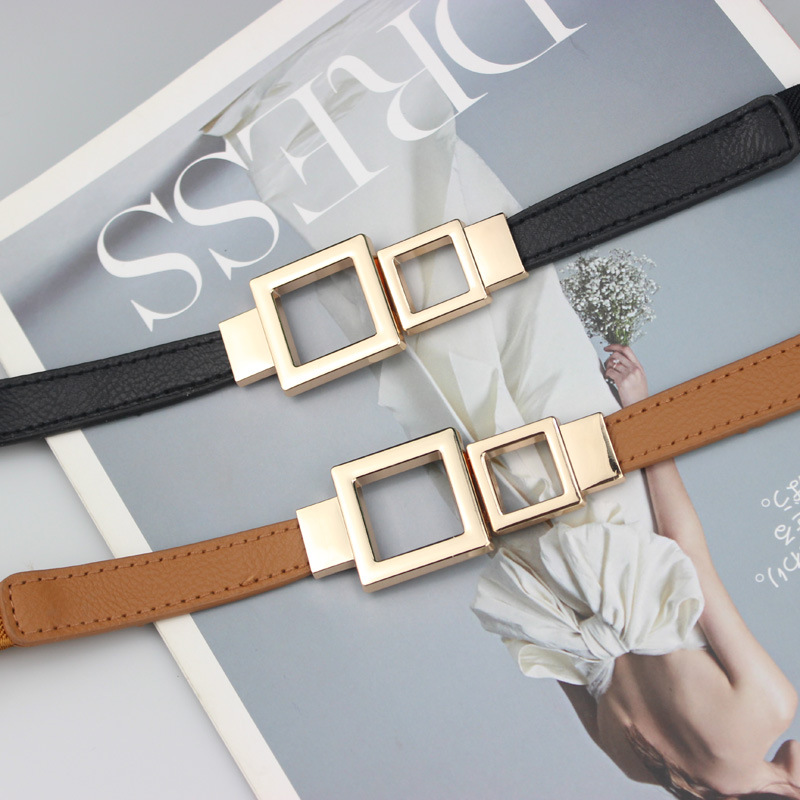 Elastic Belt Women's Golden Buckle Decorative Waist Seal Outer Wear Skirt Elastic Thin Belt All-match Coat Tightening Trendy