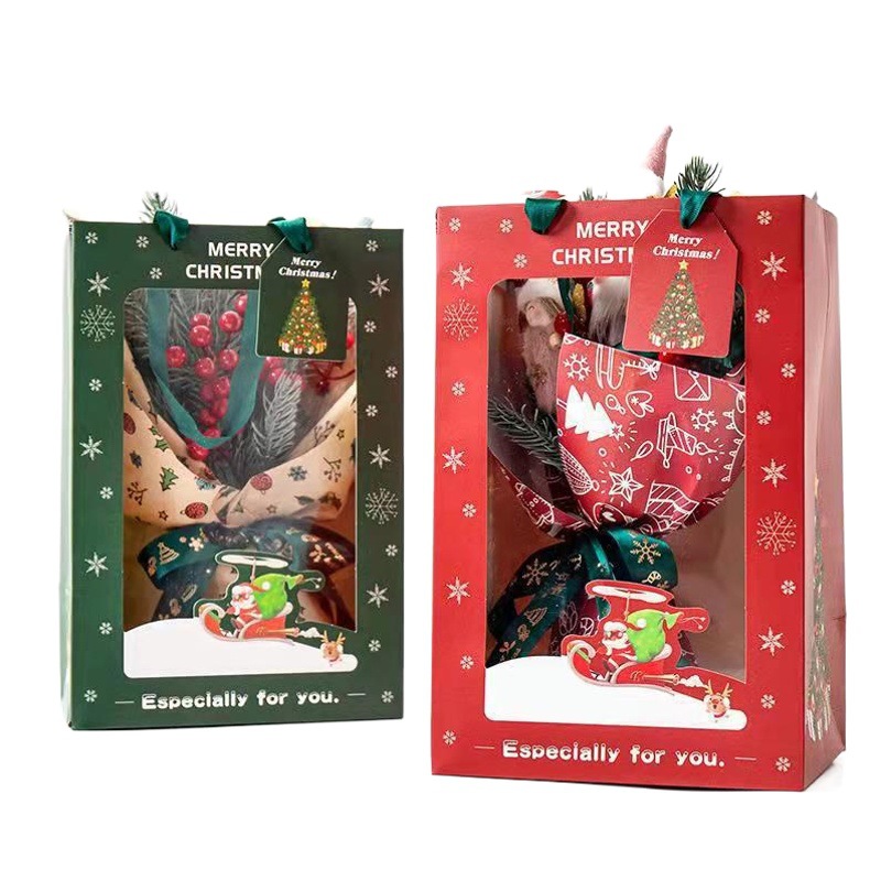 Christmas gift bag flower doll gift bouquet paper bag holiday gift packaging bag pvc window bag tote bag