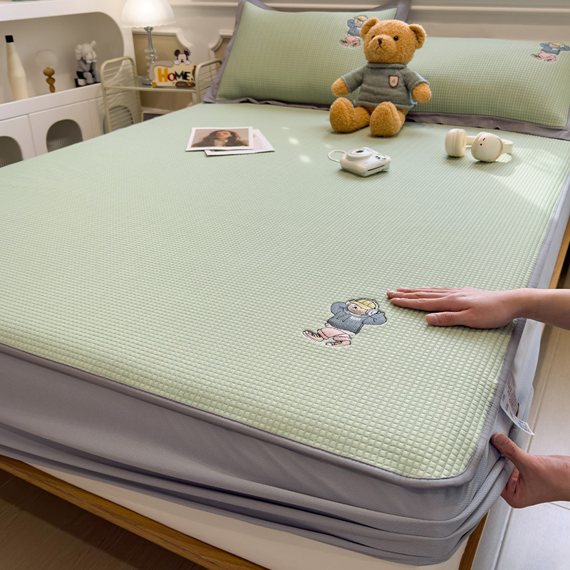 Picture of Category a Maternal and Infant Grade Waffle Ice Bean Mat Three-Piece Set Classy Ice Silk Mat Fitted Sheet Summer Air-Conditioned Soft Mat