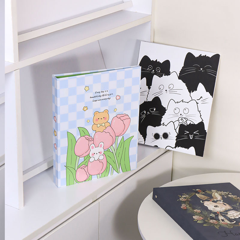 A4 Cardboard Case 4-hole Binder Cartoon Printing Cover O-shaped Folder Folder Storage Card Book in stock