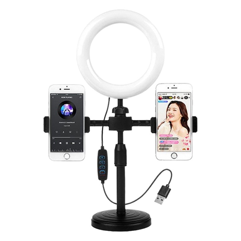 Factory wholesale 6 inch beauty fill light mobile phone live portable desktop bracket dual position disc telescopic bracket