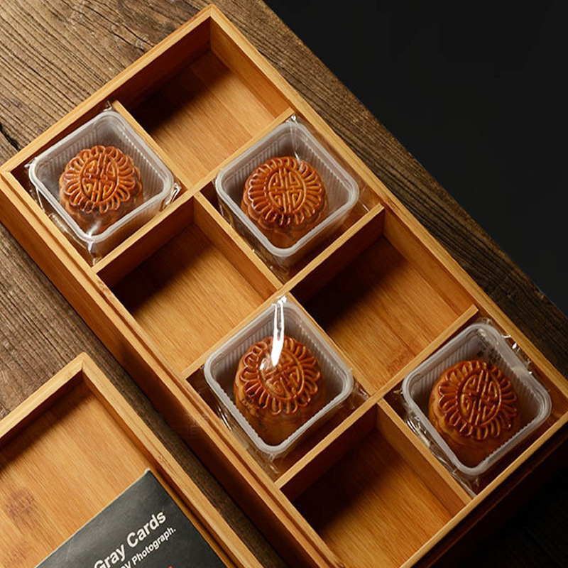 Picture of Wooden Moon Cake Gift Box Packaging Wooden Box Divided Gift Box Wooden Crafts Storage Box Wooden Box with Lid Wooden Box