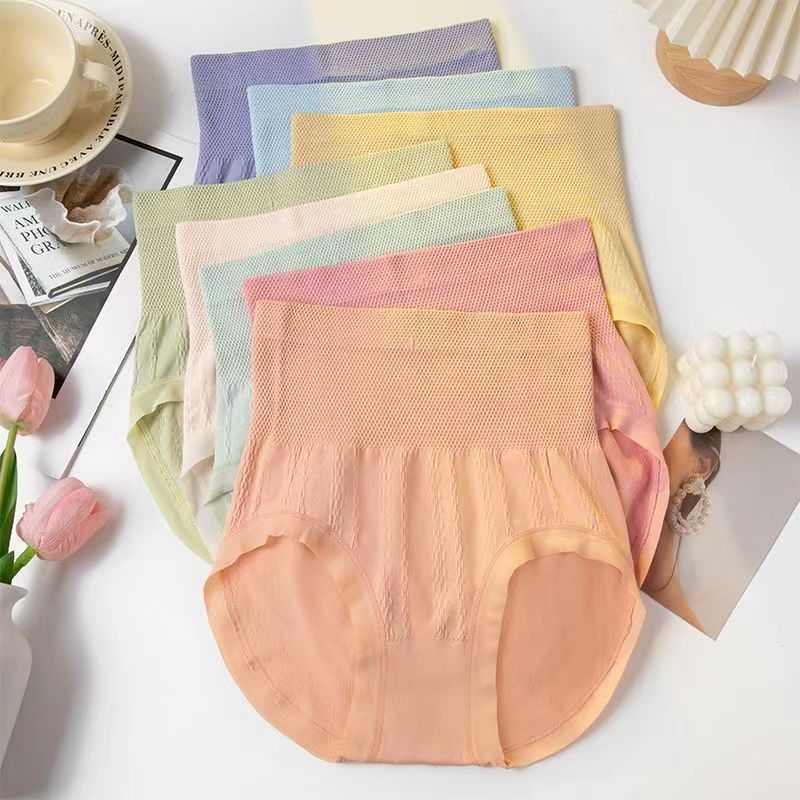 2024 Cross-border Explosions 7 Women's High Waist Underwear Solid Color Elastic Belly Hip-lifting plus size Girls' Briefs