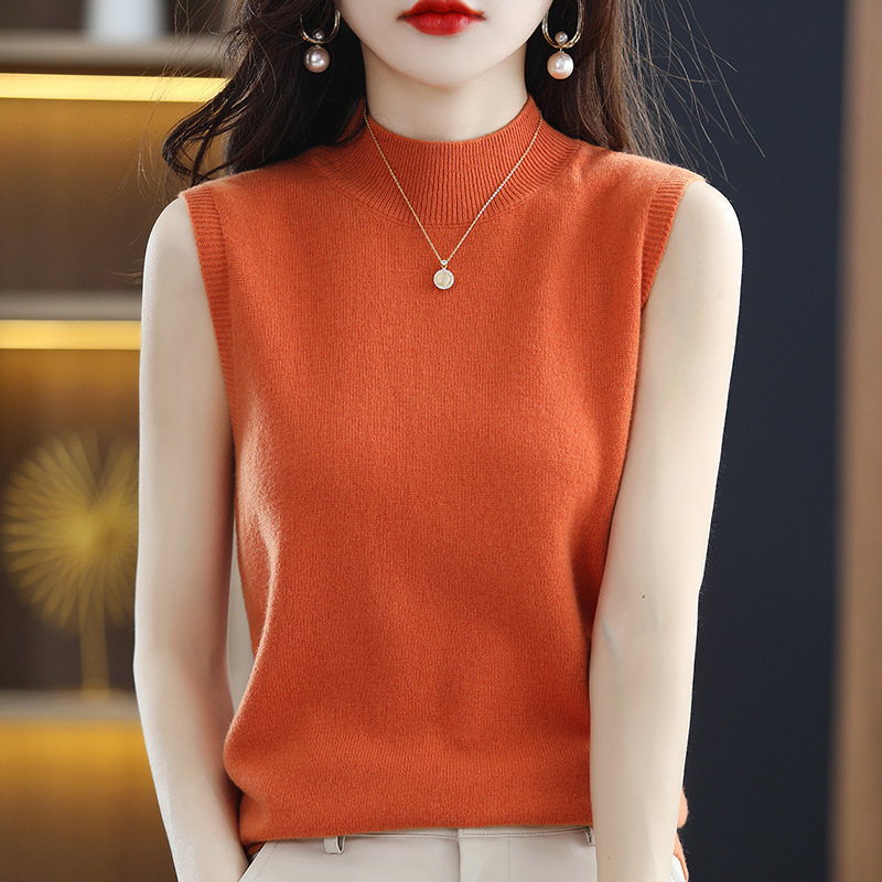 Picture of Loose Half-high Neck Knitted Vest Women's Outer Wear Autumn Sleeveless Top Black New Small Sling Summer Inner Base Shirt