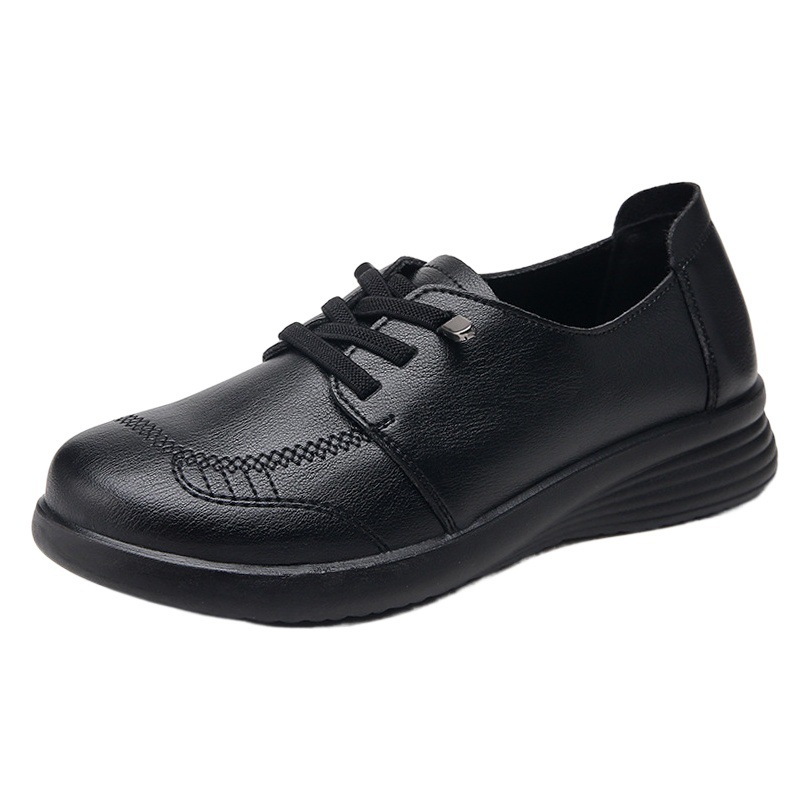 Mom's Shoes, Soft-Soled Single Shoes for Middle-Aged and Elderly People, Comfortable and Not Tiring for the Feet, New Women's Shoes, Middle-Aged Flat-Soled Non-Slip Spring and Autumn Leather Shoes