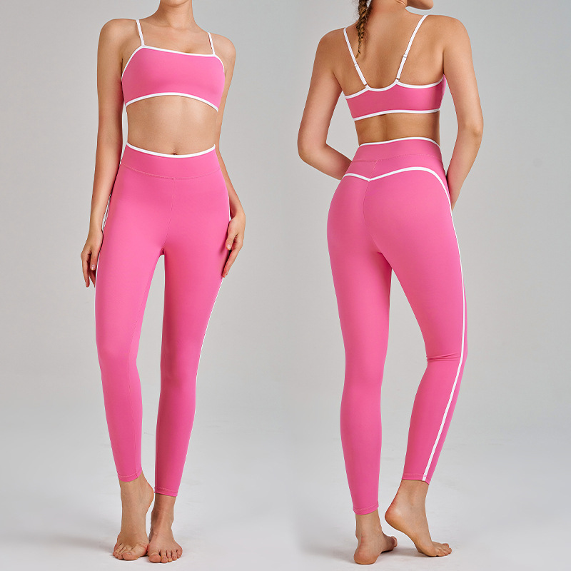 Cross-Border New Yoga Clothes, High-Waisted, Hip-Lifting, Tummy-Tightening, Slimming Suspenders, Beautiful Back, Running Sports Bra Set for Women