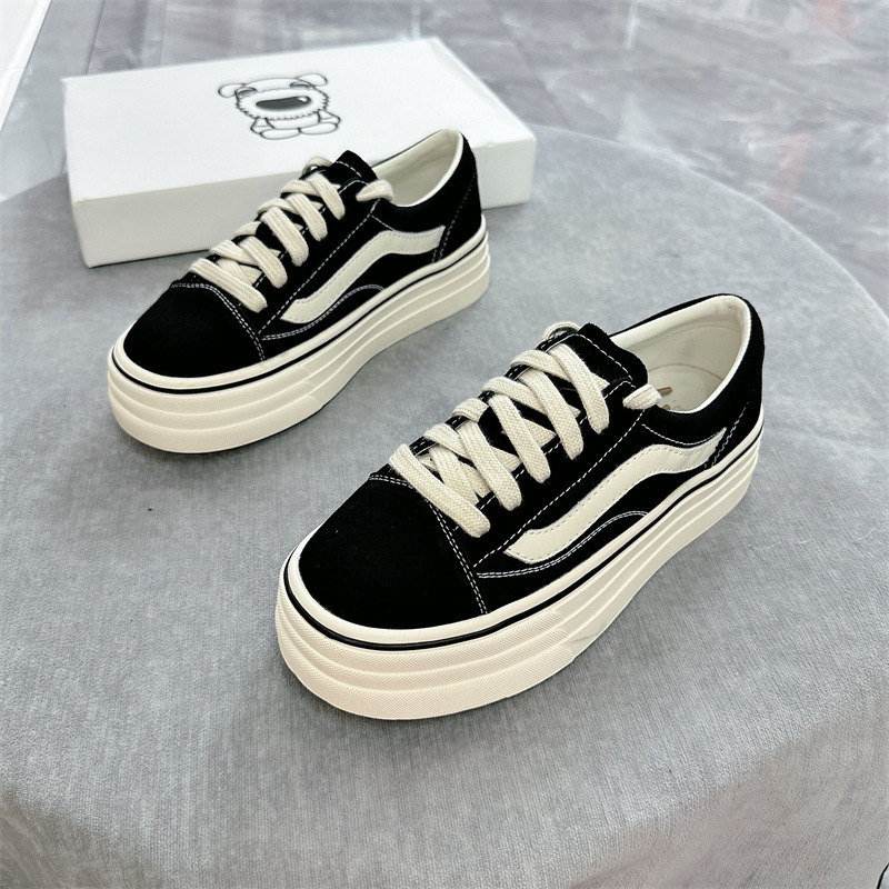 Women's thick-soled canvas shoes for 2024 summer new all-match Korean-style muffin black shoes student casual sports shoes