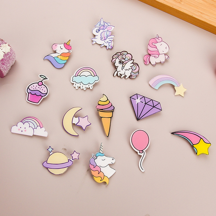 Picture of Japanese and Korean Acrylic Badges Anime Cartoon Cute Brooch Unicorn Rainbow Little Girl Bag Pendant Accessories