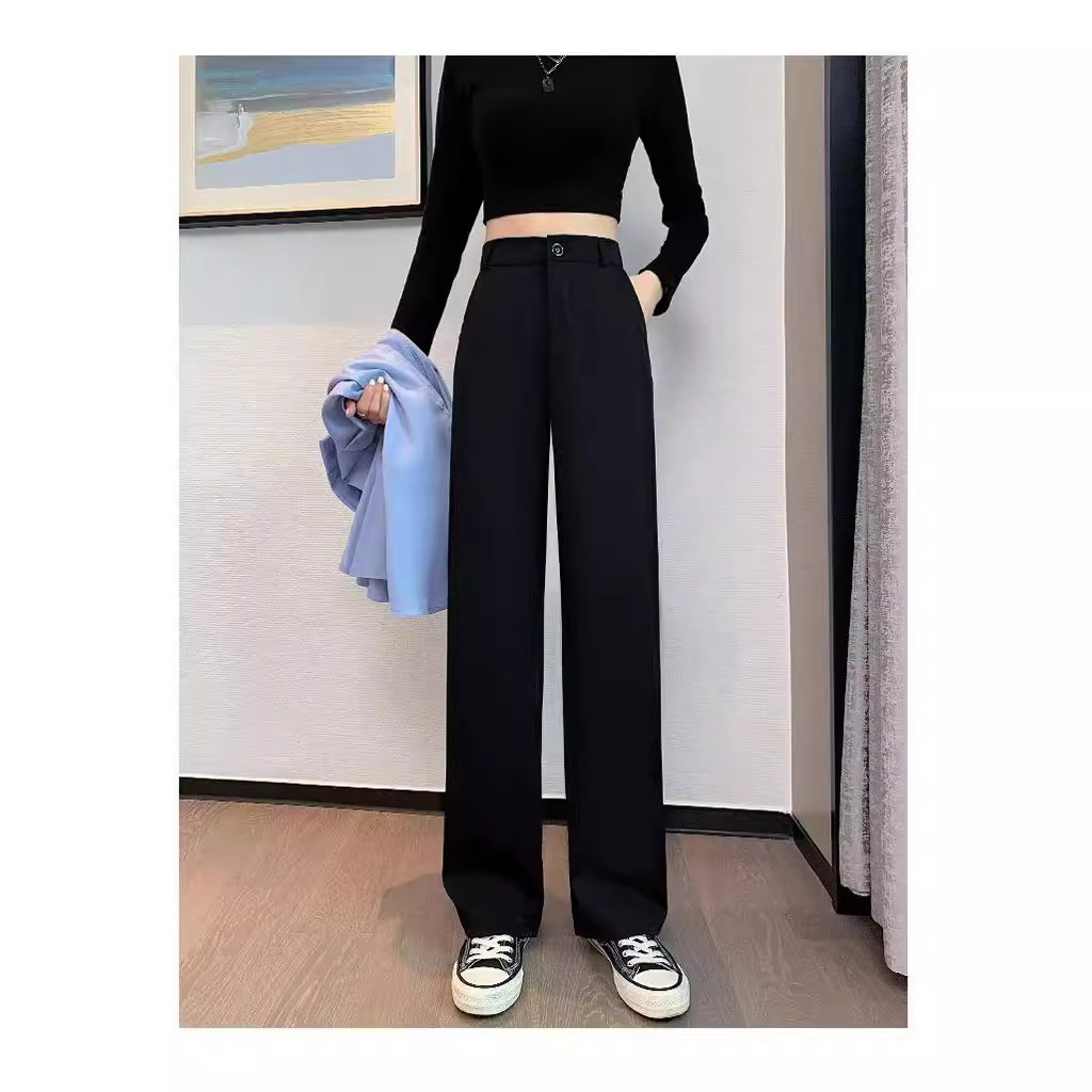 Wide Leg Pants Women's High-end Dosing Summer 2023 New Arrival Loose Straight Black Suit Pants Fashionable Casual Trailing Pants
