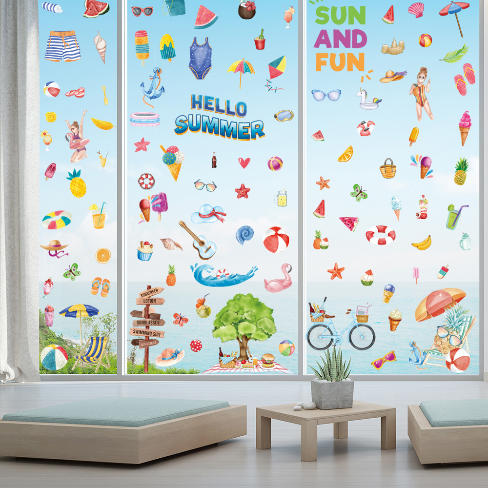 Cross-border Amazon Summer Window Stickers Hawaii Festival Electrostatic Decoration Window Party Stickers Cross-border Wall Stickers