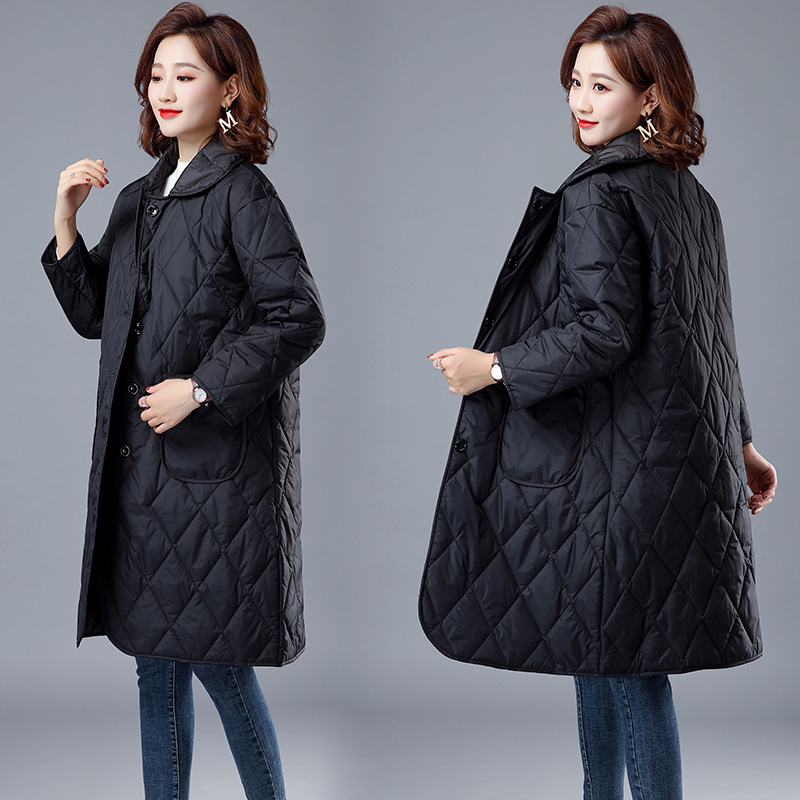 Winter New Warm Women's Cotton-padded Coat 2024 Loose Mid-length Solid Color Commuter Lapel Long-sleeved Cotton-padded Coat Women