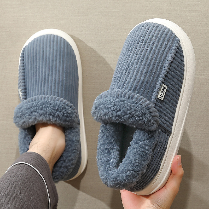 Plush Warm Cotton Shoes for Men, Winter Outdoor Wear, Middle-Aged and Elderly Home Indoor Thick-Soled Non-Slip Closed-Back Cotton Slippers for Women, Wholesale